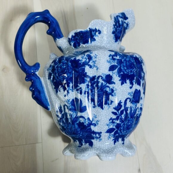 Bombay Company Vintage Blue & White Floral Crackle Pitcher Ceramic Pottery Home - Picture 15 of 16